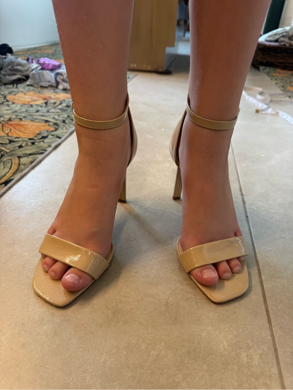 Gianni Bini Beige Patent Ankle-Strap High Heel Sandals